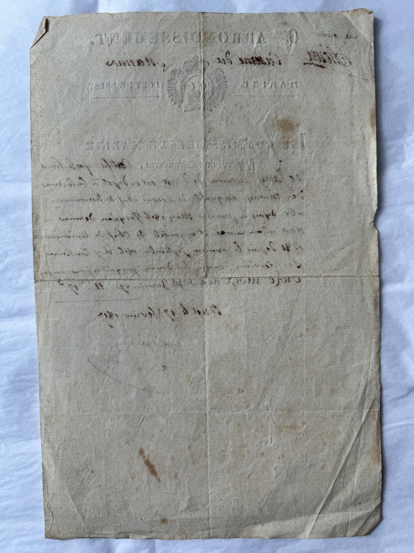 1817 French Naval Commissary Order