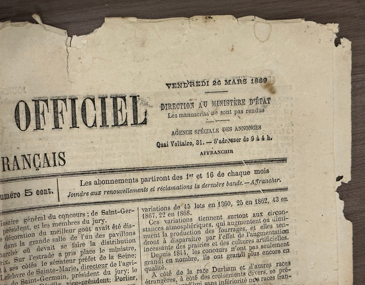 1869 French Newspaper