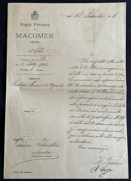 Italian Missing Persons Manuscript: Macomer