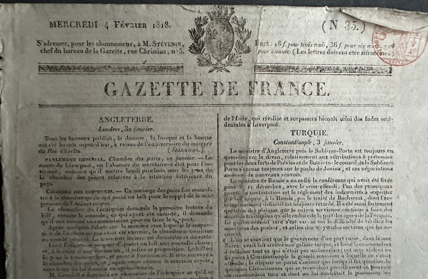 1818 Issue of Gazette de France