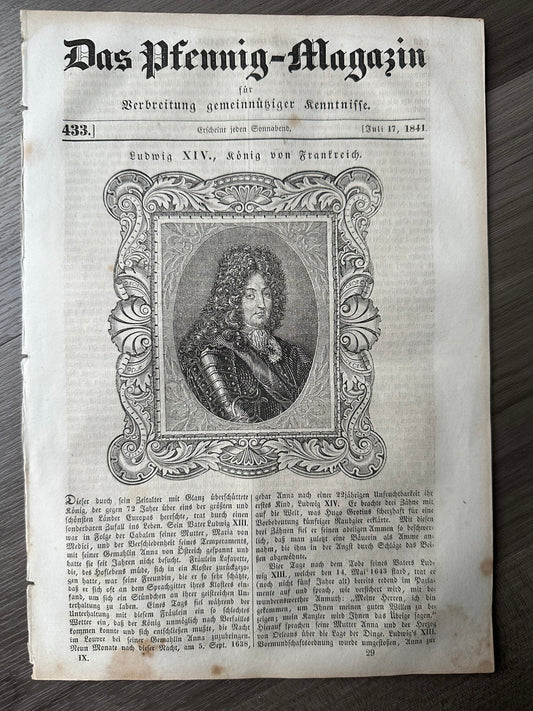 1841 German "Penny" Magazine: Ludwig XIV