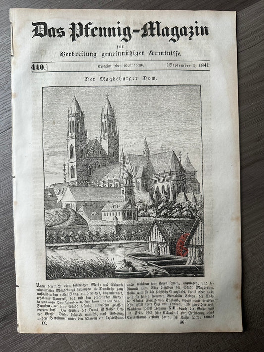 1841 German "Penny" Magazine: Magdeburg Cathedral