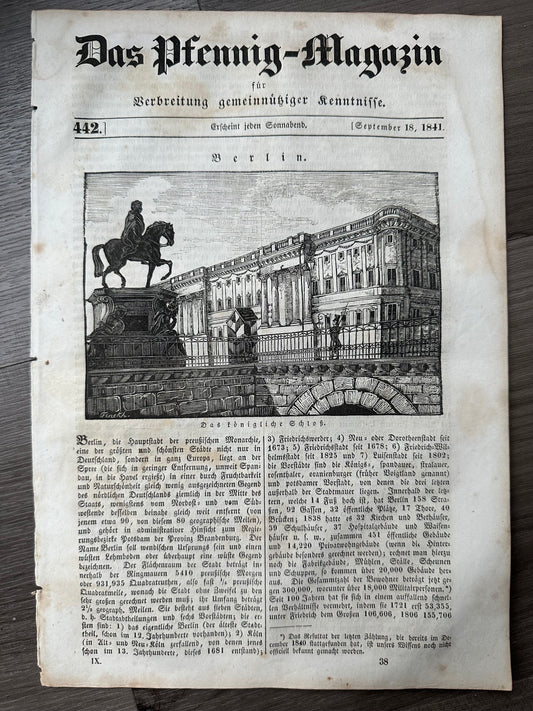1841 German "Penny" Magazine: Berlin