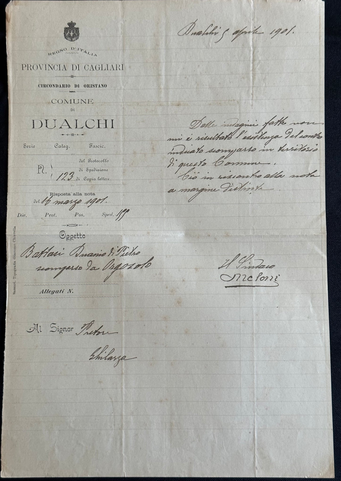 Italian Missing Persons Manuscript: Dualchi
