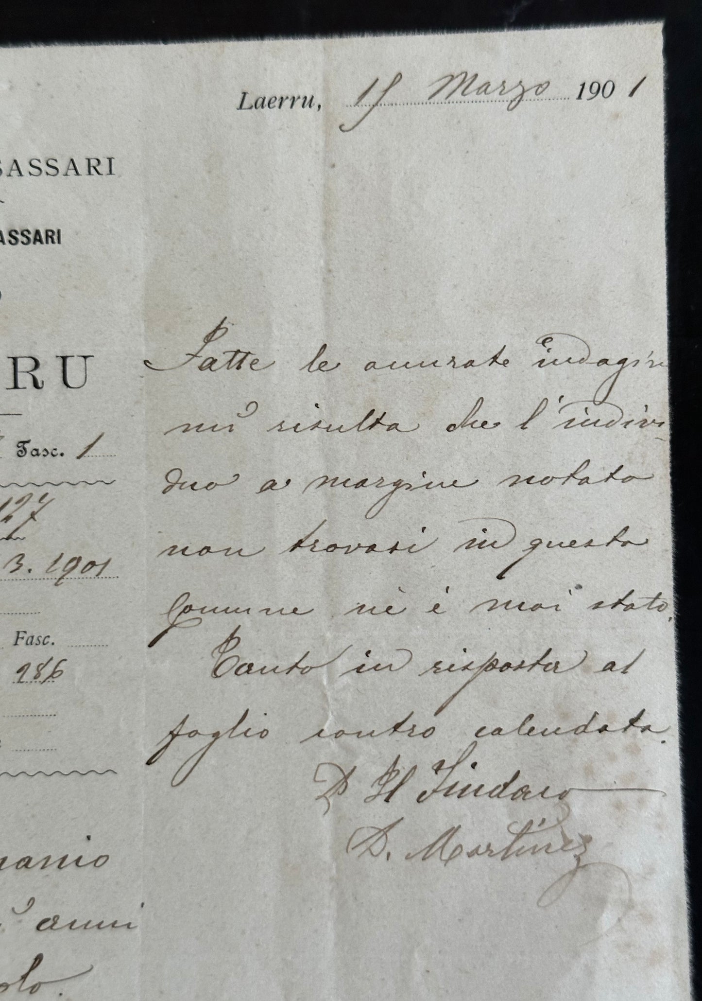 Italian Missing Persons Manuscript: Sassari