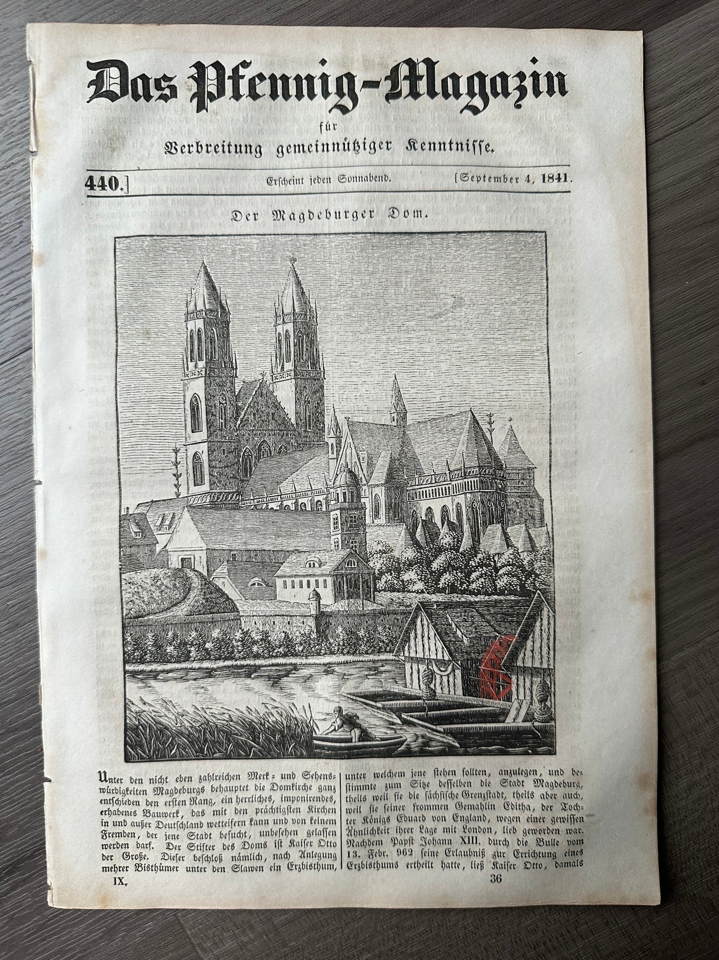 1841 German "Penny" Magazine: Magdeburg Cathedral