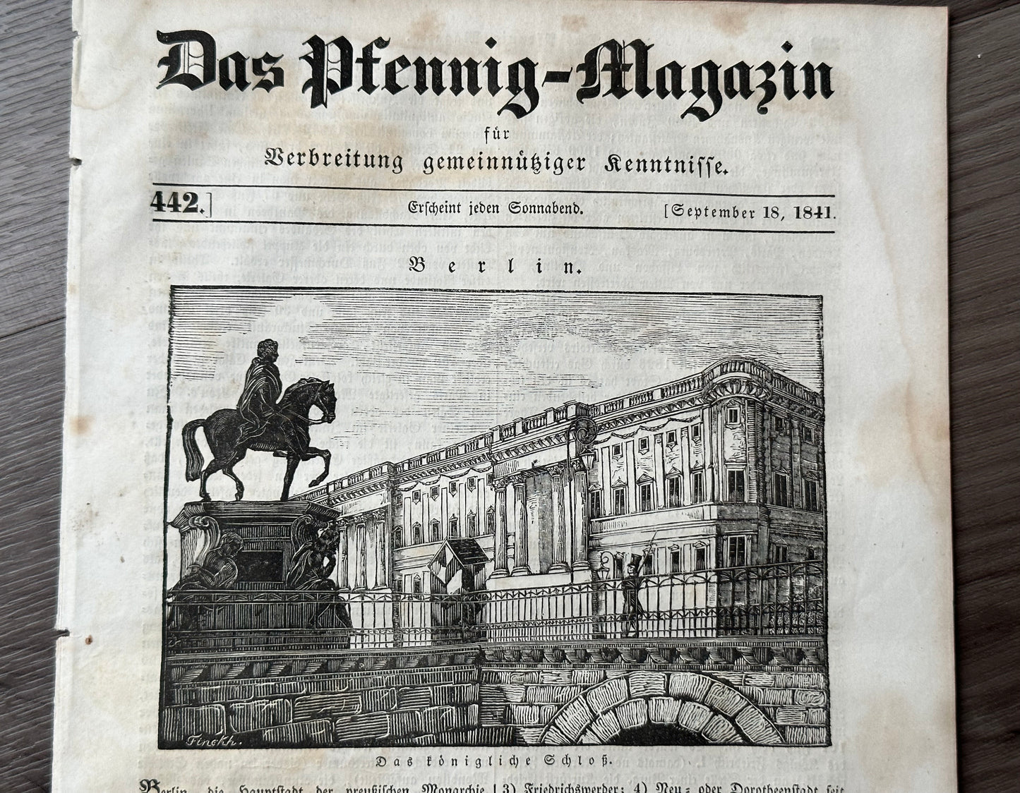 1841 German "Penny" Magazine: Berlin