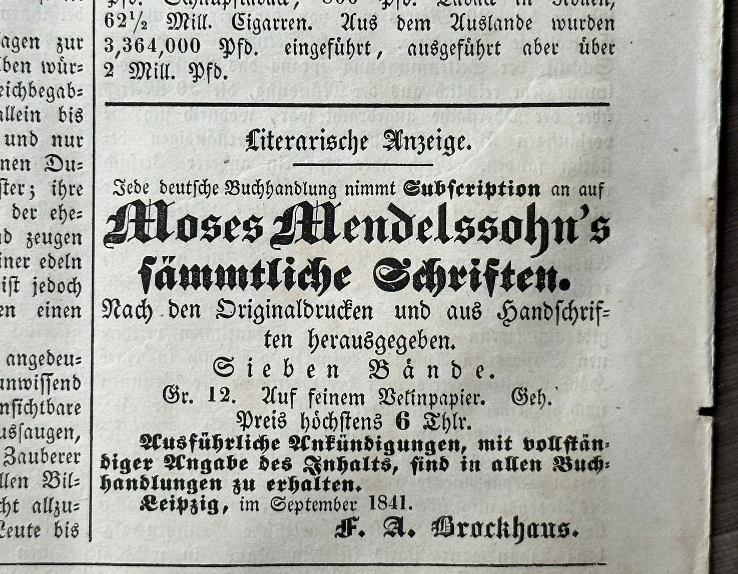 1841 German "Penny" Magazine: Bach