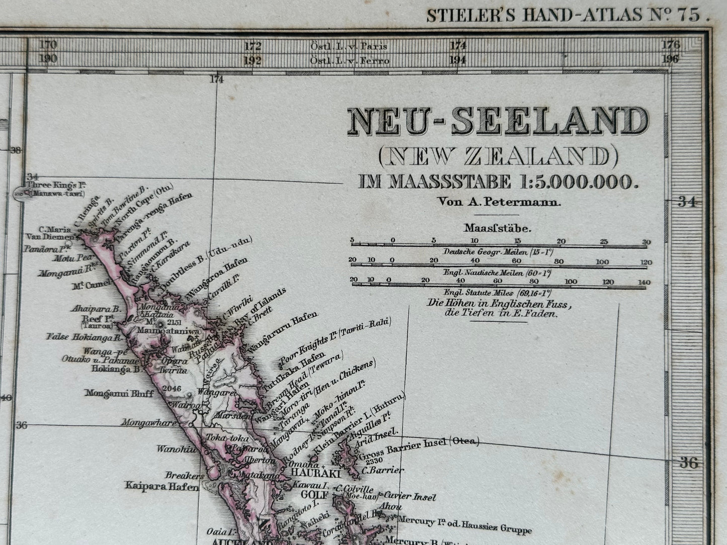 1877 Atlas Map of New Zealand