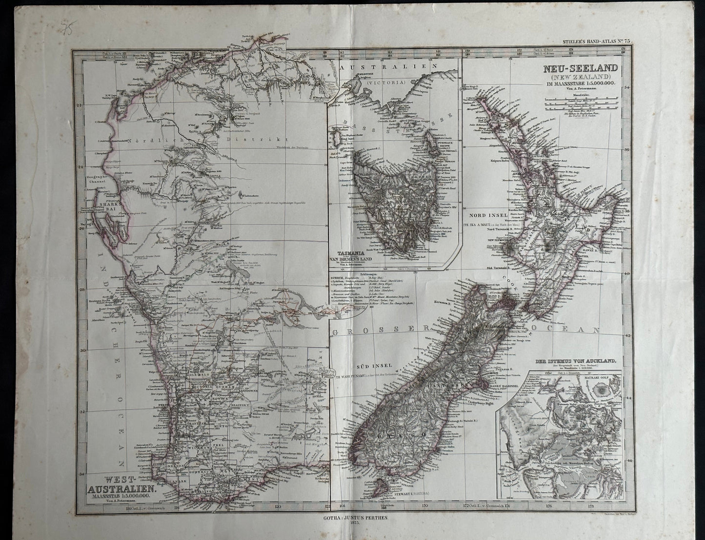 1877 Atlas Map of New Zealand